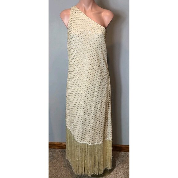Dash and Dot Mirror Sequin Dress Fringe 1920s Gilded Gold Holiday Wedding New - Picture 1 of 11